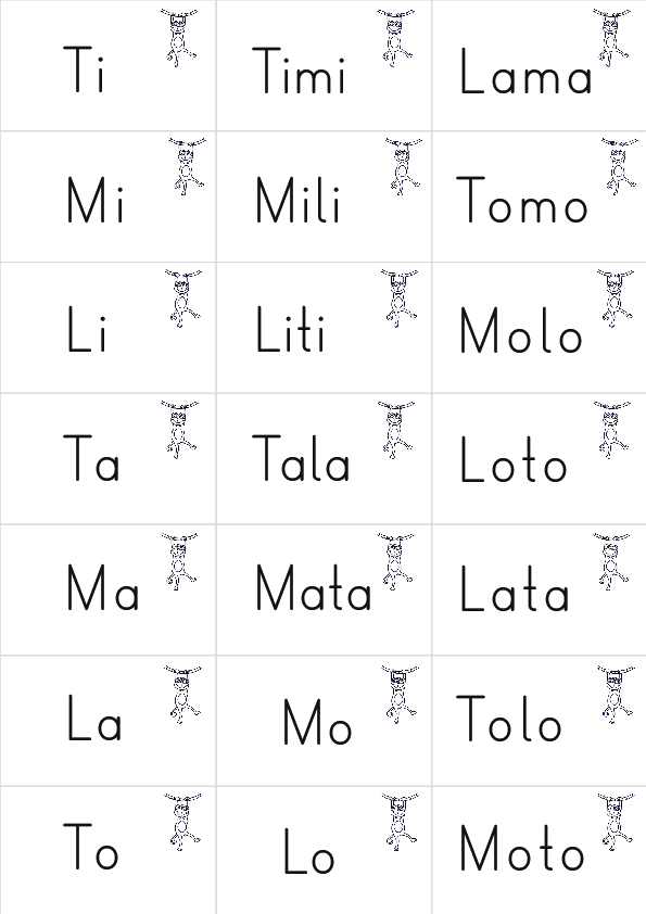Silbenwörter mit nur 6 Buchstaben - A, I, O und M, T, L
